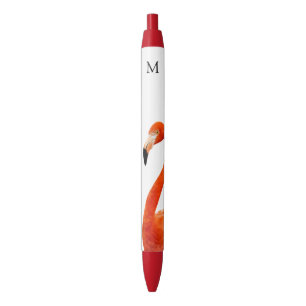 Stylo Noir Flamant Rose & Monogramme