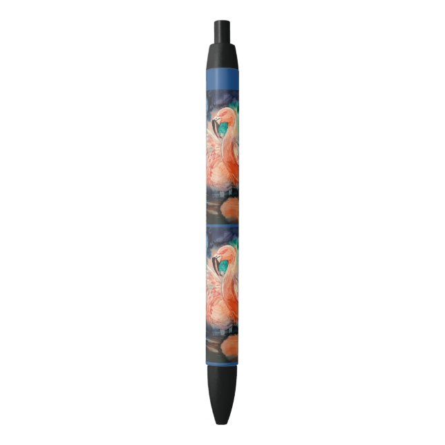 Stylo Noir Flamant rose pelucheux (devant Vertical)