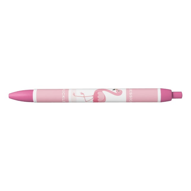 Stylo Noir Flamant rose rose personnalisé (Devant)