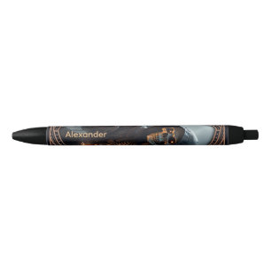Stylo Noir Flames gothiques, gardienne des dés brûlants.
