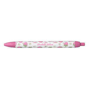 Stylo Noir Fleur de fraise à coquette rose Fille Nom du scrip
