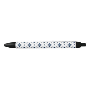 Stylo Noir Fleur De Lis bleu foncé motif sur arrière - plan b