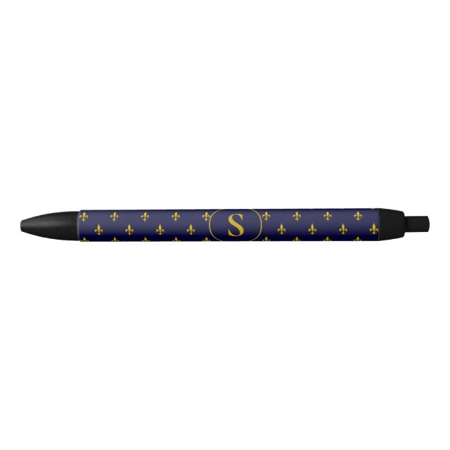 Stylo Noir Fleur de Lis d'or classique sur Royal Blue (Devant)