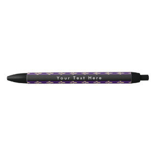 Stylo Noir Fleur de Lis Motif, Français, Royal, Crème, Violet