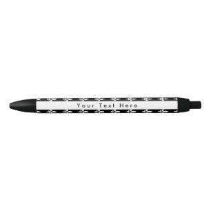 Stylo Noir Fleur de Lis Motif, française, royale, blanche