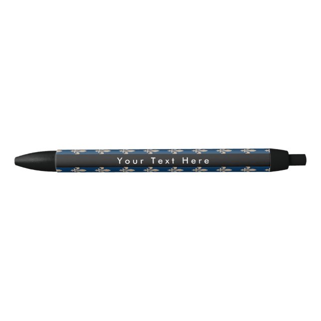 Stylo Noir Fleur de Lis Motif, française, royale, crème, bleu (Devant)
