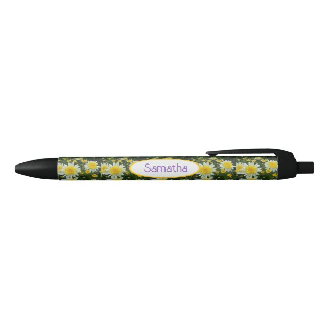 Stylo Noir Fleur de marguerite jaune Nom de femme (Haut)
