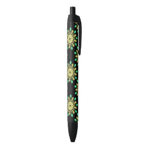 Stylo Noir Fleur de néon jaune et vert
