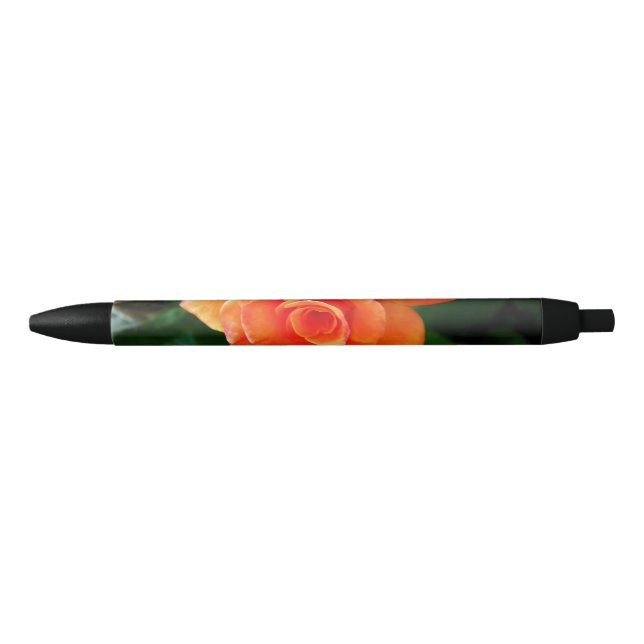 Stylo Noir Fleur de rose orange (Devant)