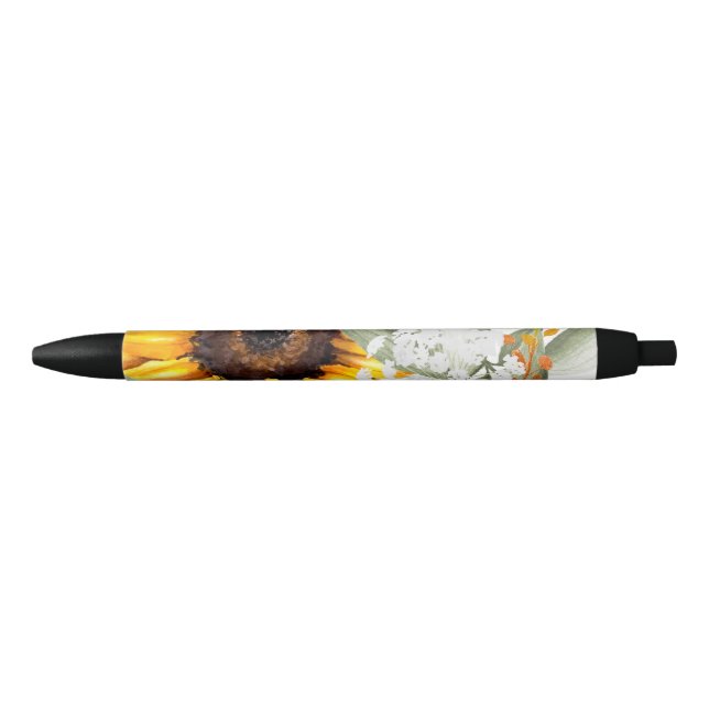 Stylo Noir Fleur de tournesol Jaune Floral Rustique Automne F (Devant)