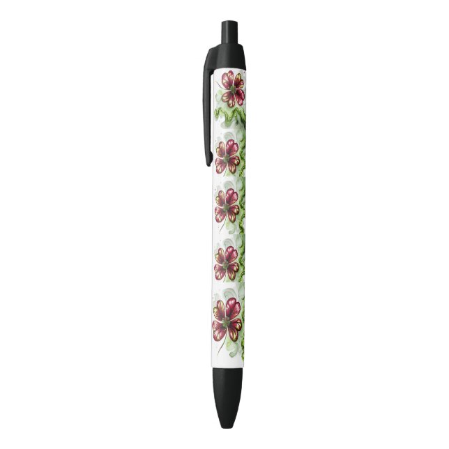 STYLO NOIR FLEUR DE TRÈFLE VIOLET (Haut (Vertical))