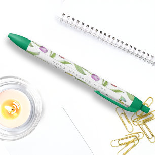 Stylo Noir Fleur de tulipe colorée moderne personnalisée