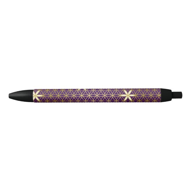 Stylo Noir Fleur De Vie - motif sans soudure - doré (Devant)