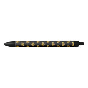 Stylo Noir Fleur Lotus Or