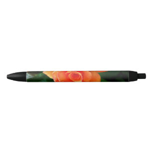 Stylo Noir Fleur rose orange
