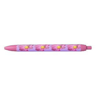 Stylo Noir Fleur Rose Vibrante Avec Une Abeille Par Une Journ