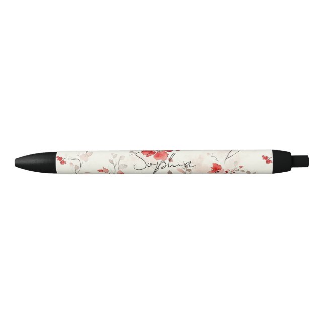 Stylo Noir Fleur Rouge Crème   (Devant)