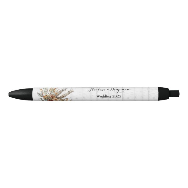 Stylo Noir Fleur sauvage d'automne Mariage de bouleau blanc (Devant)