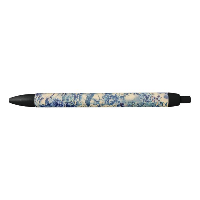 Stylo Noir Fleurs Abstraites rétros Papillon Jardin d'artisan (Devant)