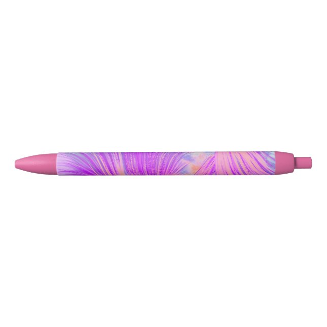 Stylo Noir Fleurs Abstraites roses élégantes (Devant)