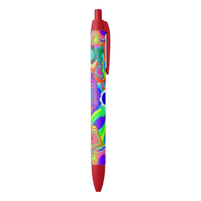 Stylo Noir Fleurs aux cœurs super (Bas (Vertical))