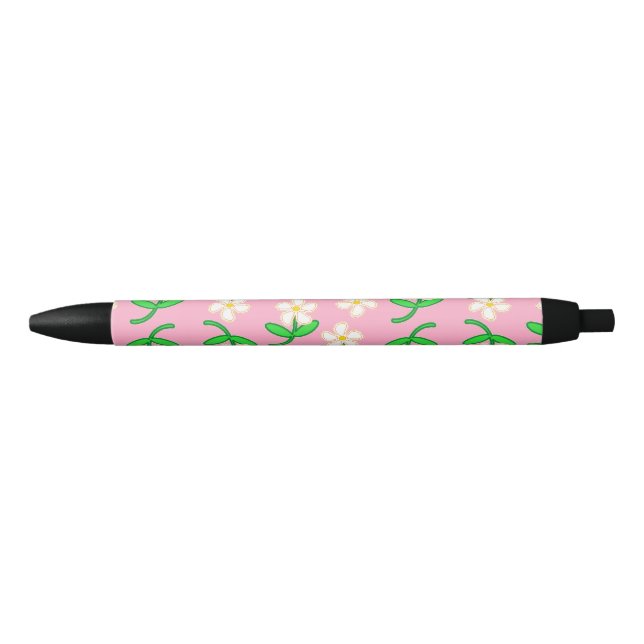 Stylo Noir Fleurs blanches roses (Devant)