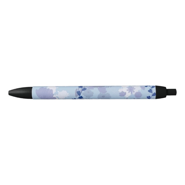 Stylo Noir Fleurs bleues (Devant)