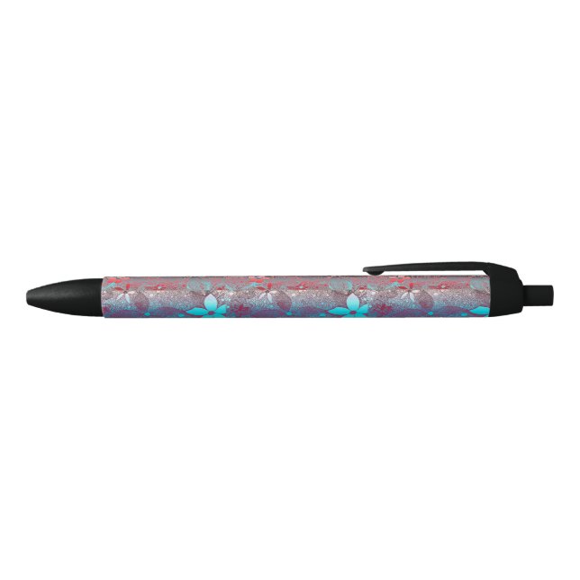 Stylo Noir Fleurs Bleues Rouges En Dentelle (Haut)
