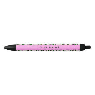 Stylo Noir Fleurs Colorées, Fond Rose, Rose
