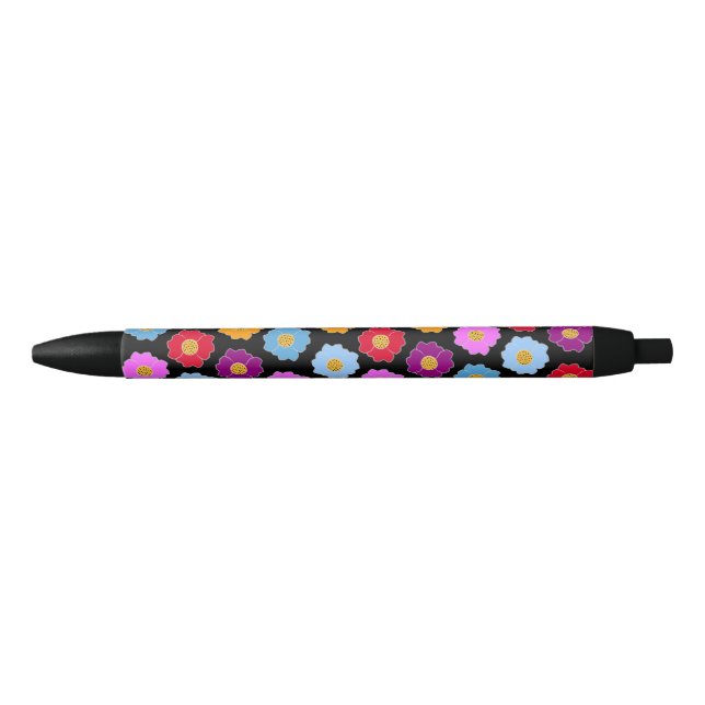 Stylo Noir Fleurs colorées motif (Devant)