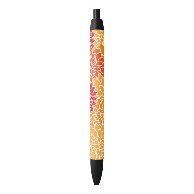 Stylo Noir Fleurs Dahlia, Motif De Fleurs, Dahlia Orange (devant Vertical)
