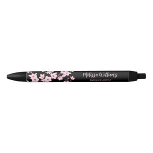 Stylo Noir Fleurs de Cerisier Rose Noir Entreprise