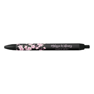 Stylo Noir Fleurs de Cerisier Rose Noir Entreprise