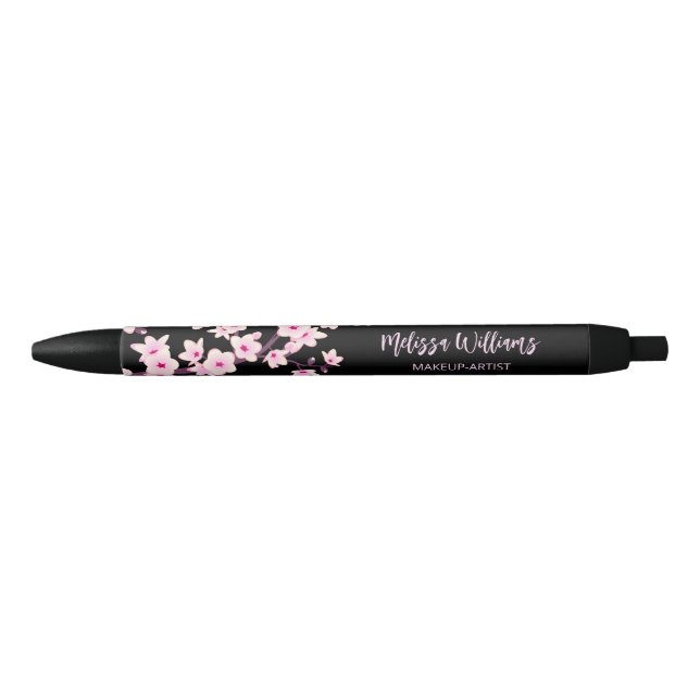 Stylo Noir Fleurs de Cerisier Rose Noir Entreprise (Devant)