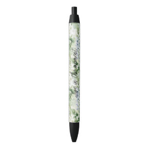 Stylo Noir Fleurs de Delphinium blanc lavande
