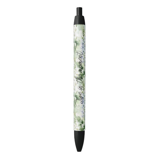 Stylo Noir Fleurs de Delphinium blanc lavande   (devant Vertical)