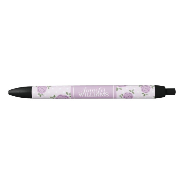Stylo Noir Fleurs de lavande mignonnes (Devant)