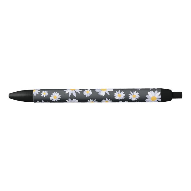 Stylo Noir Fleurs de marguerite blanche classique Botanique (Devant)