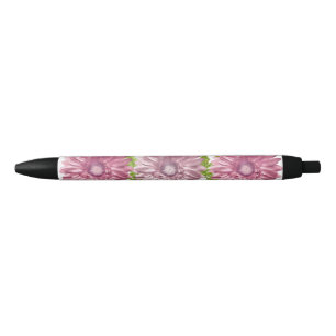 Stylo Noir Fleurs de marguerite rose Gerbera