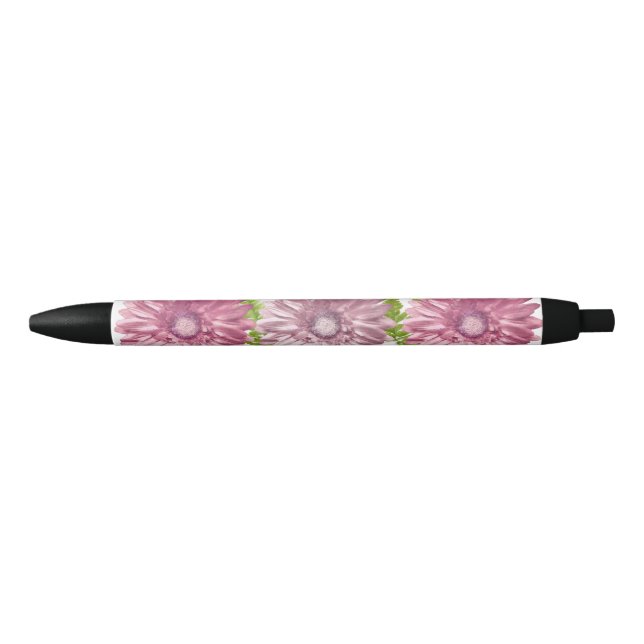 Stylo Noir Fleurs de marguerite rose Gerbera (Devant)