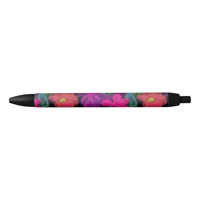 Stylo Noir Fleurs de néon botanique (Devant)