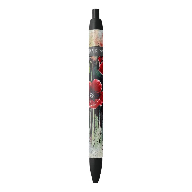 Stylo Noir Fleurs De Pavot En Aquarelle (devant Vertical)