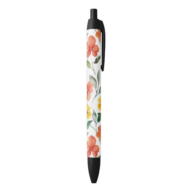 Stylo Noir Fleurs de pêcher jaune rouge (Bas (Vertical))