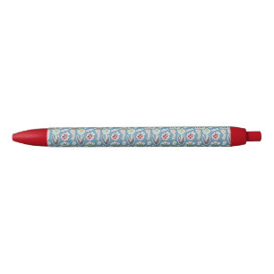 Stylo Noir Fleurs de printemps et Motif de coccinelle
