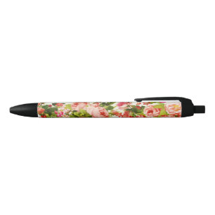 Stylo Noir Fleurs de roses roses d'été Vintages