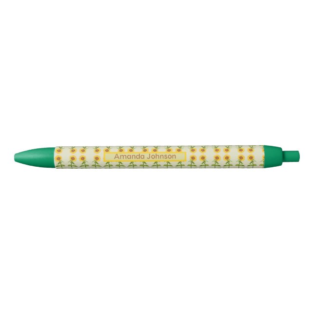 Stylo Noir Fleurs de soleil jaunes  (Devant)