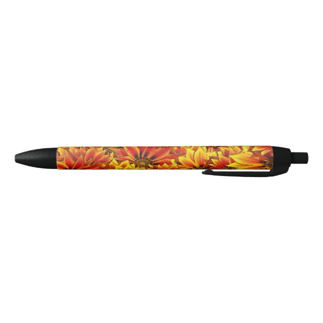 Stylo Noir Fleurs de soleil orange (Bas)