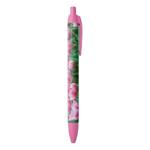 Stylo Noir Fleurs de tulipes roses