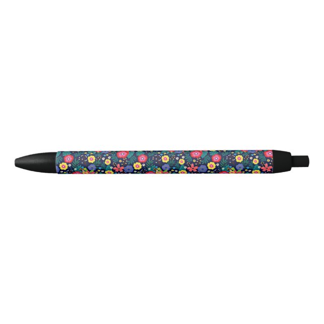Stylo Noir Fleurs Décoratives Et Feuille Motif-48675 (Devant)