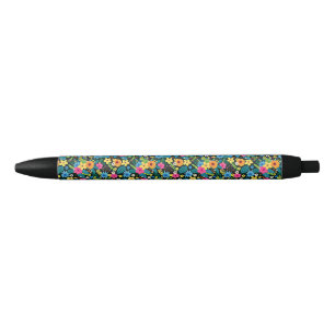 Stylo Noir Fleurs Ditsy Vibrantes Motif Floral Design-43785